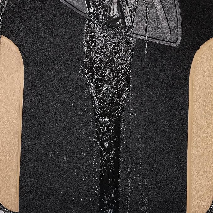 CAR PASS Waterproof Car Floor Mat, Universal Fit Car Mats with Driver Heel Pad, Leather Car Carpet, Anti-Slip Nibbed Backing Floor Mats for SUV, Vans,Sedan,Truck, Automotive Floor Mats (Black Beige)