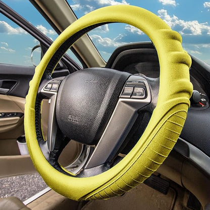 FH Group Universal Fit Silicone with Grip and Pattern Massaging Grip Steering Wheel Cover fits most Cars, SUVs, Trucks, and Vans Yellow