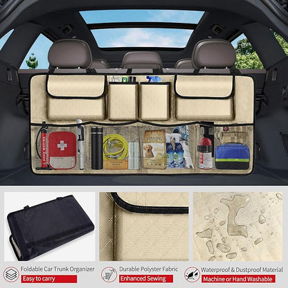 Car Trunk Organizer and Storage, Large Capacity Backseat Hanging Storage Accessories, Backseat Car Organizer for SUV/MPV/Truck (Champagne)
