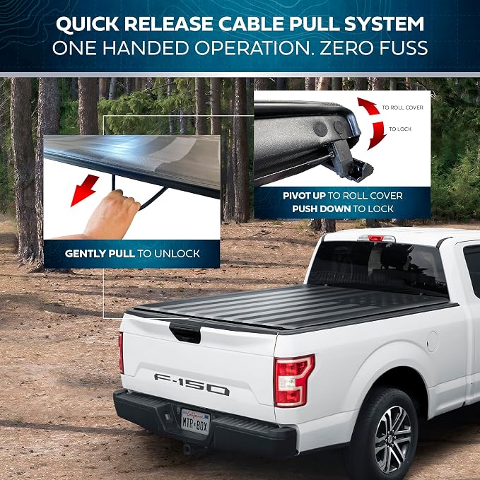 American Flag Truck Tonneau Cover for Ford F-150 2009-2026 for 6.5 ft Bed Length, All-Weather Soft Roll Truck Bed Cover for Truck Black/Gray Flag Print