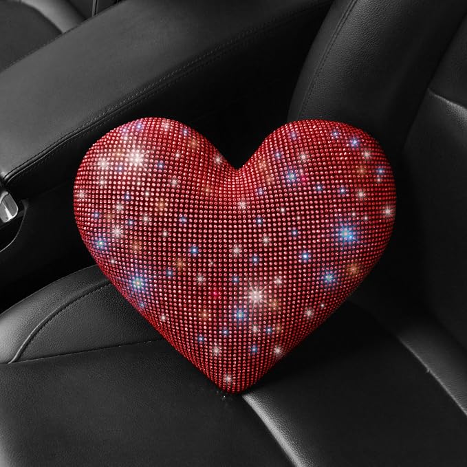 Neck Pillow Neck Rest for Car Headrest Support Neck Support Relax Travel Bling Bling Rhinestones Car Interior Accessories Diamond Pillow for Women Two Packs Universal Fit Red 2 Pieces