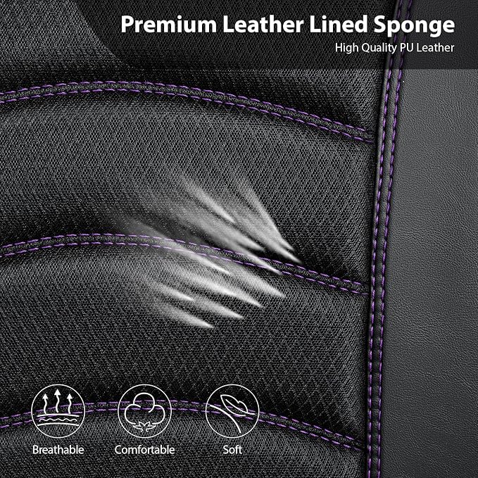 CAR PASS Comfortable 3D Foam Mesh Leather Car Seat Covers Front, Air Cool Mesh Breathable Front Seat Covers for Car, Universal for SUV Truck Sedan Automotive, Airbag Compatible,Black Purple
