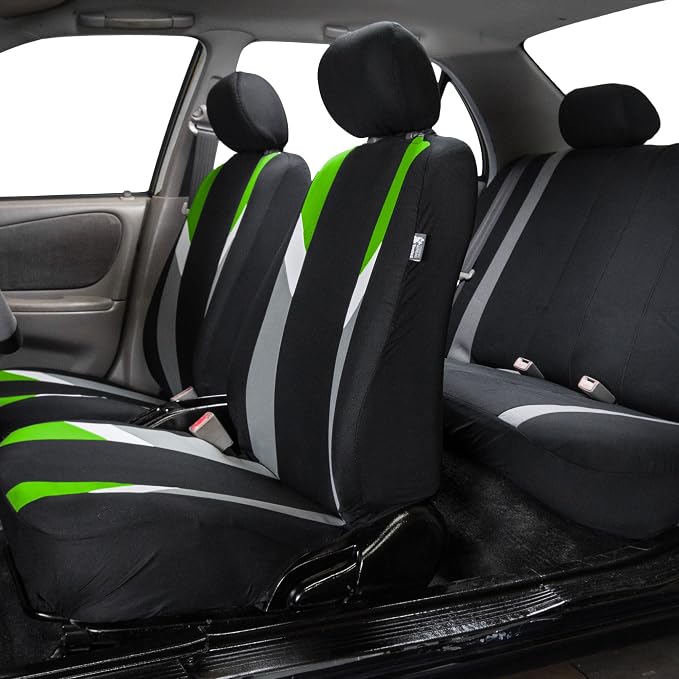 FH Group Premium Modernistic Flat Cloth Car Seat Covers – Universal Fit, Washable Seat Covers for SUV Sedan Van, Green, Full Set