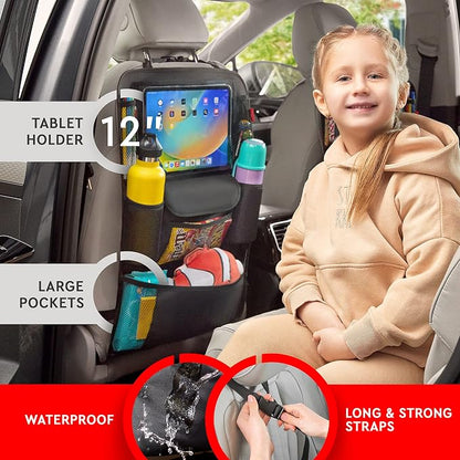 Helteko Car Seat Organizer, Ultra Version Kids Backseat Car Organizers and Storage, Waterproof Back Seat Protector Kick Mats with Tablet Holder 12" Car Accessories Interior, Gray, 2 Pack