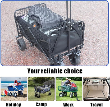 Cargo Net for Utility Folding Wagon, Beach Cart,Trolley Cart, Cover,Garden Cart Cover - Elastic Heavy Duty Nylon Net with 6 Hooks - Outdoor Wagon Accessories (35.5"×23.6" to 71"×47")(6)