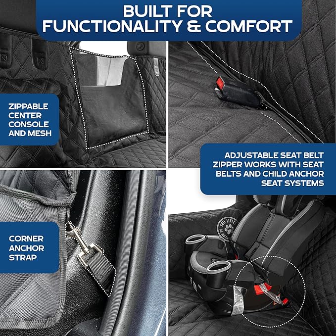Ruff Liners Dog Hammock for Car, Black – As Seen on Shark Tank – Back Seat Protector for Cars, Mid-Size SUVs, & Mid-Size Trucks – Waterproof, Touch Fasteners, & Belt Slots – Heavy Duty Dog Seat Cover