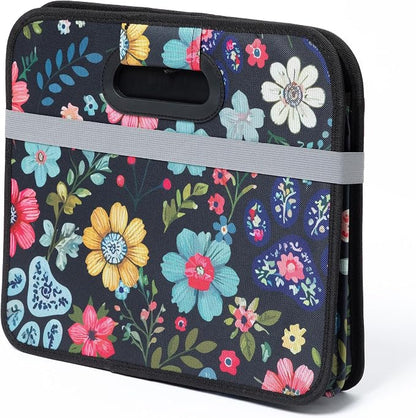 GreaterGood Paws Car Trunk Organizer Foldable Storage Bin with Handles Non Slip Base Pet Gear Travel Tote for SUV Truck (Floral Pawscape)