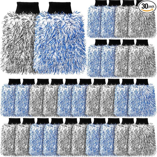 LemonRoad 30 Pcs Microfiber Car Wash Mitts Scratch Free Wash Mitts for Car Cyclone Microfiber Absorbent Detailing Washing Gloves Sponge Glove Cleaner for Wheel Trucks Home Cleaning Supplies
