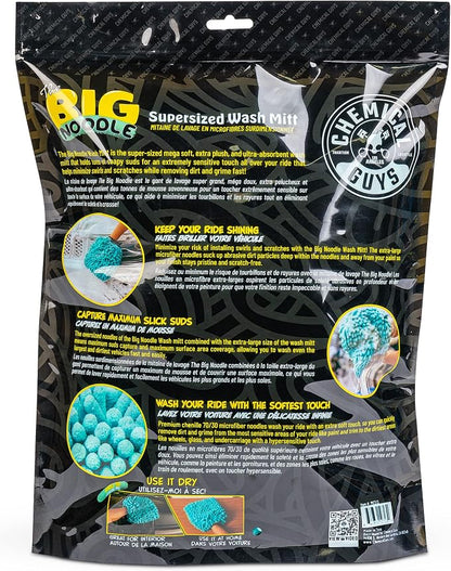Chemical Guys MIC513 Big Noodle Chenille Microfiber Scratch Free Supersized Car Wash Mitt for Cars, Trucks, SUVs, RVs & More, Turquoise (11" x 12")