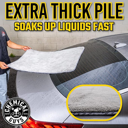 Chemical Guys Woolly Mammoth Large Microfiber Drying Towel - 36 x 25 Inch Gray, Ultra Plush Super Absorbent Car Drying Towel for Cars, Trucks, SUVs, Motorcycles, RVs, and Auto Detailing