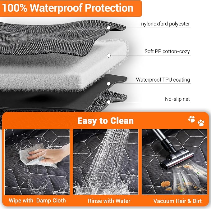 Meginc Dog Car Seat Cover for Back Seat, 56" Waterproof Dog Car Hammock with Mesh Window and Side Flaps, 600D Oxford Fabric Pet Seat Protector for Cars, SUVs & Mid-Size Trucks, Black