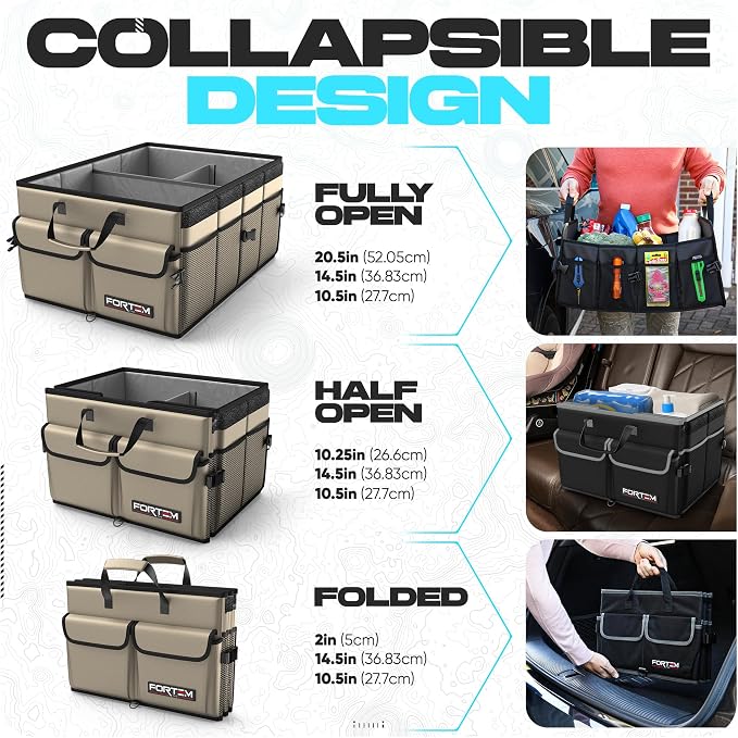 FORTEM Trunk Organizer For SUV Car Trunk Organizer, Foldable Storage, Car Accessories for Women Men, Collapsible Bag, 600D Oxford, Non Slip Bottom, Straps, Soft Cover (50L)