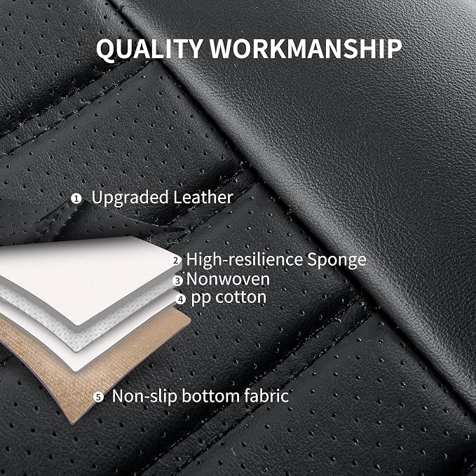 HChengkikz Car Seat Covers Full Set, Waterproof Faux Leather Automotive Seat Covers for Cars, Breathable Universal Car Seat Covers Protectors for Sedan SUV Truck (5 PCS Full Set, Black)