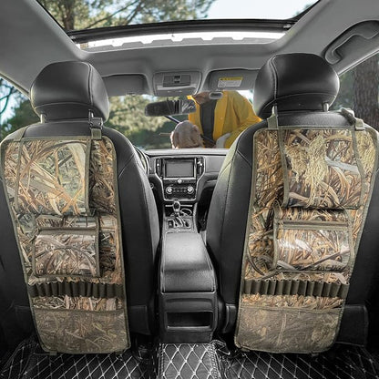 MYDAYS 2 Pack Seat Back Gun Rack, Camo Front Seat Gun Organizer with Bullet Pocket Vehicle Gun Holder for Hunting Rifles/Shotguns