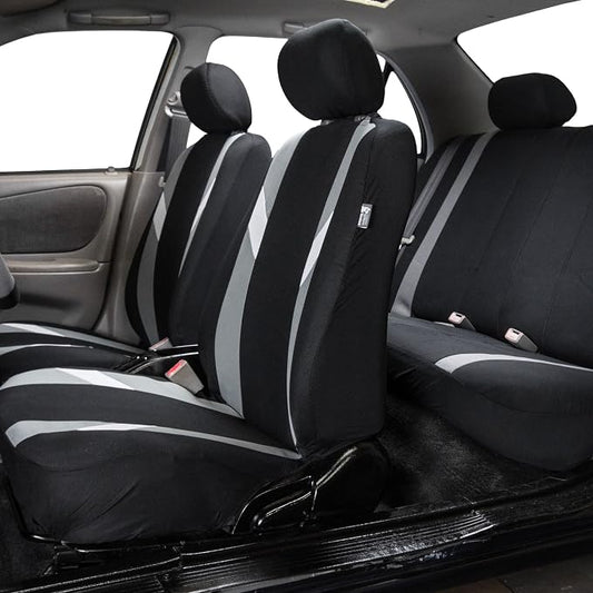 FH Group Premium Modernistic Flat Cloth Car Seat Covers – Universal Fit, Washable Seat Covers for SUV Sedan Van, Gray, Full Set