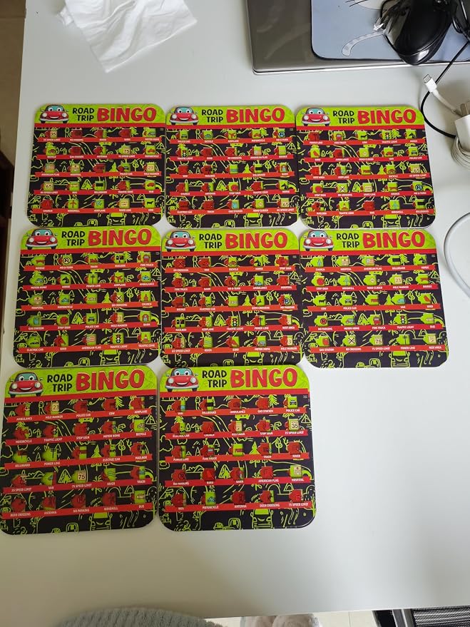 GSM Brands Car Bingo Travel Games for Kids – Fun Road Trip Scavenger Hunt Card Game (5 Pack)