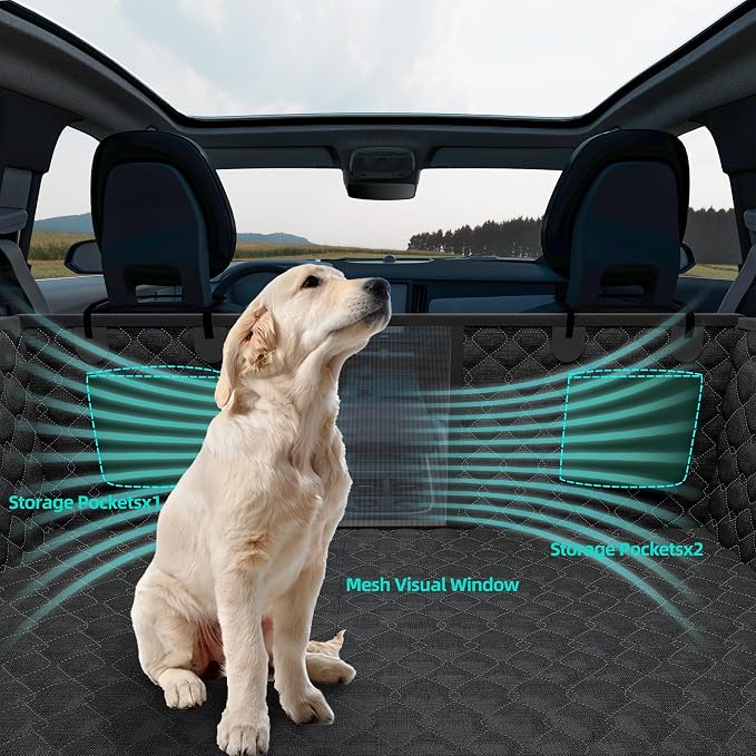 petalage Dog Truck Seat Cover for Back Seat, Hard Bottom Pet Hammock for Car, Bed Extender for 2-4 Large Dogs, Waterproof Seat Protector, Universal XL Size Fits for Crew Cab Truck, SUV, Black