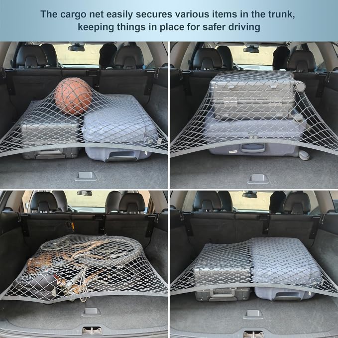 Elastic Cargo Net for SUV, Car Trunk Net Organizer with ABS Hook Storage Mesh Cargo Nets 27.5 x 19.6 Inch for Truck Bed Tailgate Netting Accessories Gray