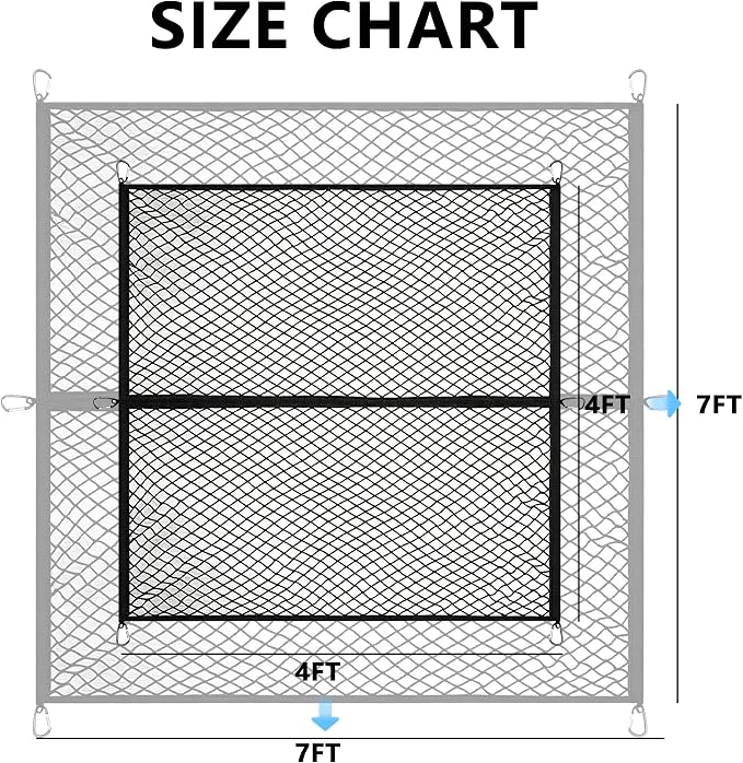 Cargo Net Suitable for Daily Light Loads of SUV Trucks,Mesh Organizer 4'x4' Stretches to 7'x7',Highly Elastic Truck Bed Net for Pickup Truck Bed