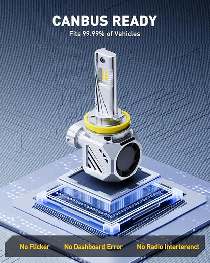 AUXITO H11 H8 H9 Bulbs, 48000LM 1000% Brighter 6500K Cool White Light with Fan, LED Fog Light 30 Years Lifespan, No Flicker