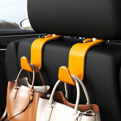 Amooca Car Seat Headrest Hook 4 Pack Hanger Universal Vehicle Car Storage Organizer for Handbag Purse Coat S Type Yellow