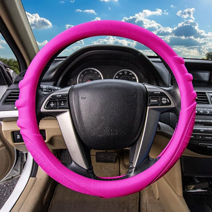 FH Group Universal Fit Silicone with Grip and Pattern Massaging Grip Steering Wheel Cover Fits Most Cars, SUVs, Trucks, and Vans Hot Pink