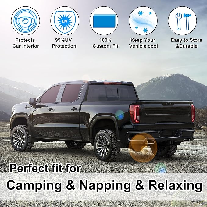 TINGLU Window Shades for GMC Sierra 1500 2500 3500 (SLT, AT4, Denali) 2019-2025 2026 5PCS Accessories Side Windows Cover Camping Windshield Sun Shade Sun UV Rays Privacy Protection