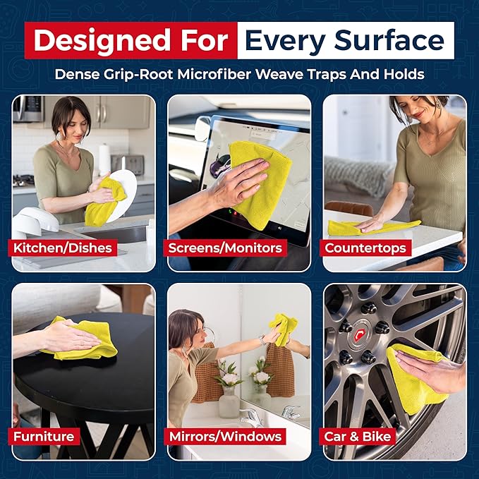 USANOOKS Microfiber Cleaning Cloth Yellow - 12 Pcs 12.5"x12.5" - High Performance - 1200 Washes, Ultra Absorbent Towels Weave Grime & Liquid for Streak-Free Mirror Shine - Car Washing Cloth