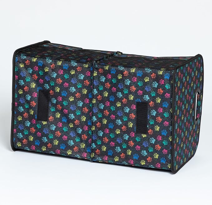 GreaterGood Paws Car Trunk Organizer Foldable Storage Bin with Handles Non Slip Base Pet Gear Travel Tote for SUV Truck (Confetti Paws)