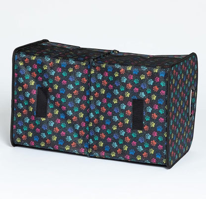 GreaterGood Paws Car Trunk Organizer Foldable Storage Bin with Handles Non Slip Base Pet Gear Travel Tote for SUV Truck (Confetti Paws)