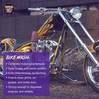 Wizards Motorcycle Cleaner Kit - 5 Piece Motorcycle Accessories Saddle Pack - Motorcycle Detailing Supplies - Bike Surface Cleaner and Tire Cleaner - Powerful Stain Removal Kit With Tire Protectant