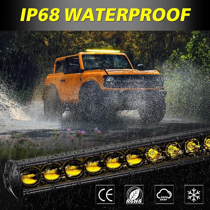 40 Inch Amber LED Light Bar Kit, AKD Part 210W OSRAM LED Slim Single Row Light Bar w/Wiring Harness Black Cover Driving Light Roof Lights for Truck UTV SUV Toyota Can-Am Honda Bronco Subaru
