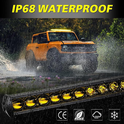 40 Inch Amber LED Light Bar Kit, AKD Part 210W OSRAM LED Slim Single Row Light Bar w/Wiring Harness Black Cover Driving Light Roof Lights for Truck UTV SUV Toyota Can-Am Honda Bronco Subaru