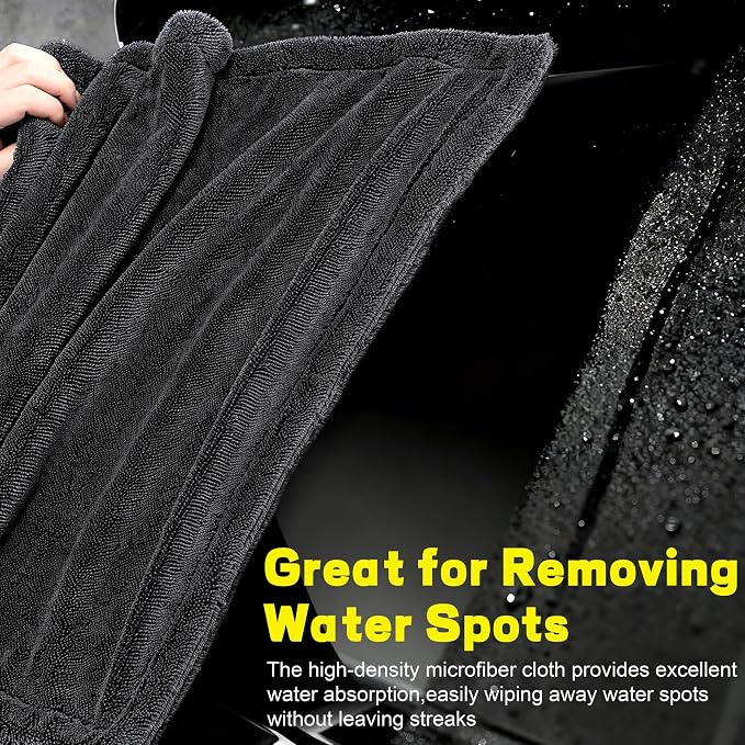 Aodaer 3 Pack Gray Car Drying Towel, 1200GSM Ultra Absorbent Microfiber, 24 x 36 Inch & 12 x 12 Inch Microfiber Towels for Cars, Twisted Loop, Dual Sided & Streak-Free for Auto Detailing Car SUV Truck