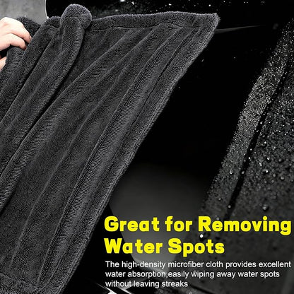 Aodaer 3 Pack Gray Car Drying Towel, 1200GSM Ultra Absorbent Microfiber, 24 x 36 Inch & 12 x 12 Inch Microfiber Towels for Cars, Twisted Loop, Dual Sided & Streak-Free for Auto Detailing Car SUV Truck
