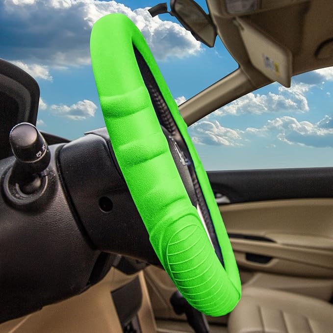 FH Group Universal Fit Silicone with Grip and Pattern Massaging Grip Steering Wheel Cover fits most Cars, SUVs, Trucks, and Vans Green
