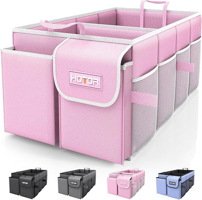 HOTOR Trunk Organizer for Car - Car Organizer, Foldable Trunk organizer for SUVs & Sedans, Sturdy Organization for Car Accessories, Tools, Sundries, Pink, 2 Compartments, 21.3"×12.6"×10.6"