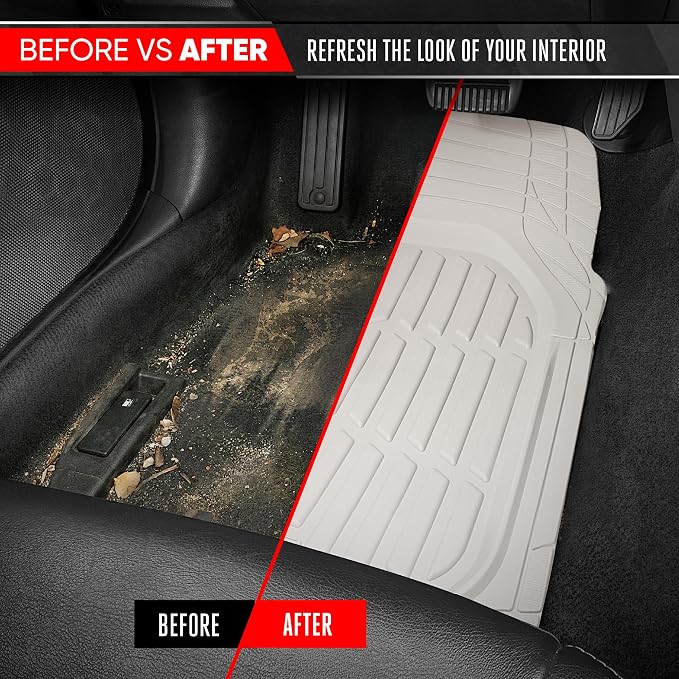Motor Trend FlexTough LITE Rubber Car Mats Full Set - All Weather White Floor Mats for Trucks, Cars & SUVs - Automotive White Car Floor Mats for Cars Interior Accessories Universal Trim-to-Fit