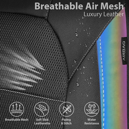 CAR PASS Leather Car Seat Covers Front Seats only, with Air Mesh Front Seat Covers Breathable, Cool Automotive Seat Covers 2 Pack, Universal Fit Most Cars,SUV,Truck,Van Airbag Compatible(Iridescent)
