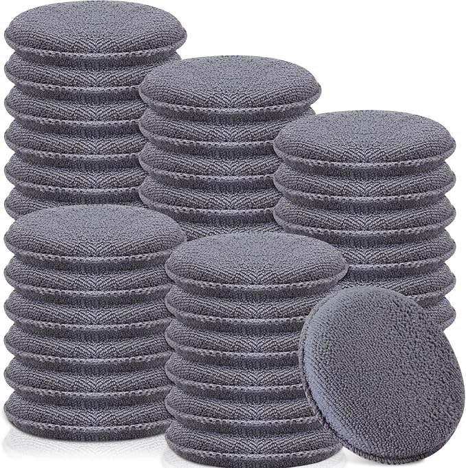 Tanlade 100 Pcs Car Detailing Microfiber Applicator Pad Wax Applicator Wash Microfiber Pads, 5 Inch Diameter (Grey)