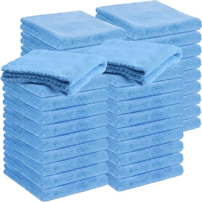Shimeyao 30 Pcs 12.5 × 12.5 Inch Edgeless Microfiber Plush Towels for Cars Detailing Drying Wash Polishing Absorbent Cleaning Cloths, 500 GSM (Light Blue)