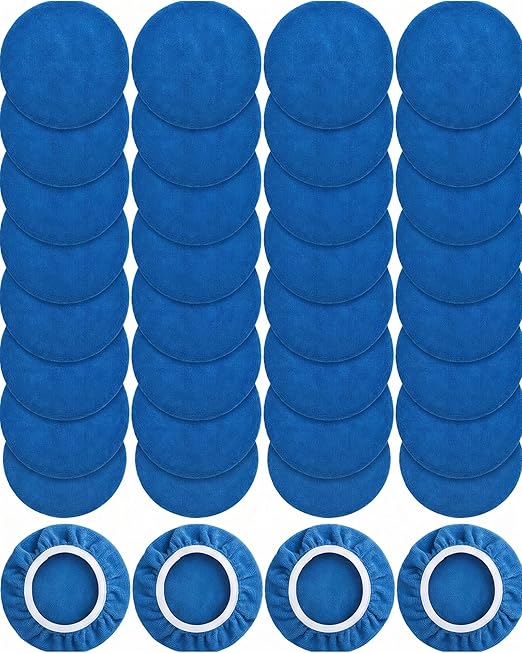 Tallew 40 Pcs 9 to 10 Inches Buffer Pads Bulk Car Polisher Bonnets Orbital Buffer Bonnets Microfiber Polishing Pad Car Wax Cover for Cleaning and Polishing (Dark Blue)