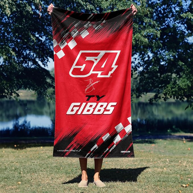 Northwest NASCAR Ty Gibbs Simple Speed Beach Towel, Cotton Blend Lightweight Bath, Pool Swim Travel Fan Gear, 30 x 60 Inch