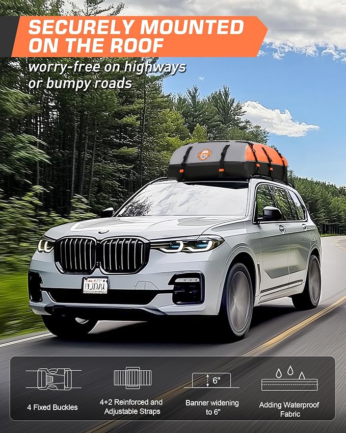 Sailnovo Rooftop Cargo Carrier Bag 21 Cubic, 1000D PVC Waterproof Vehicle Soft-Shell Carrier for Cars with/Without Roof Rack, Car Roof Storage Includes Anti-Slip Mat,10 Reinforced Straps, 6 Door Hooks