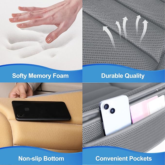 Lofty Aim Car Seat Cushion, Driver Cushion with Comfort Memory Foam & Non-Slip Rubber Bottom, Car Seat Pad Works with 95% of Vehicles and Office Chair or Home - 4D Dark Grey