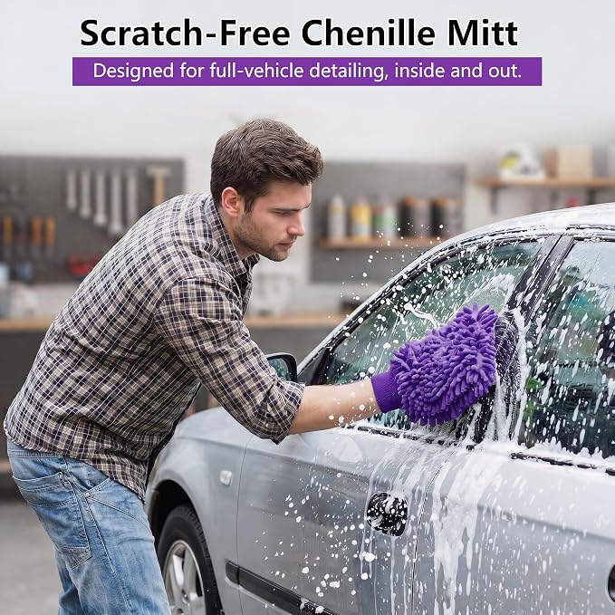 Car Wash Mitt,Detailing Ultra-Soft Chenille Microfiber Auto Gloves,Scratch-Free&Lint-Free,Safe for Trucks,SUVs, RVs&More