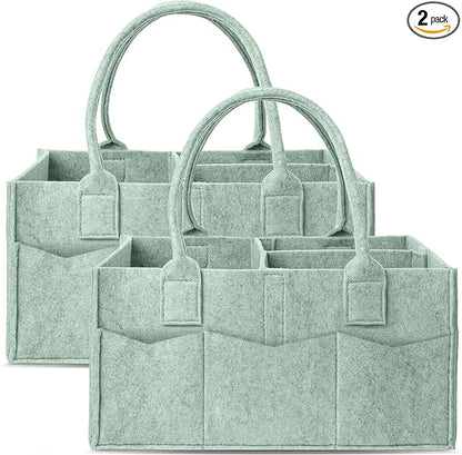 Cute Castle 2 Pack Diaper Caddy Organizer - Portable Baby Caddy Organizer with Handle, Nursery Storage Bin and Car Organizer for Girls, Boys - Baby Gift Basket - Green