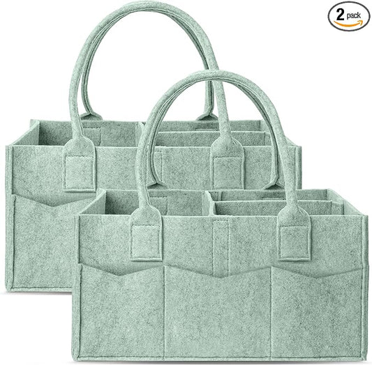 Cute Castle 2 Pack Diaper Caddy Organizer - Portable Baby Caddy Organizer with Handle, Nursery Storage Bin and Car Organizer for Girls, Boys - Baby Gift Basket - Green