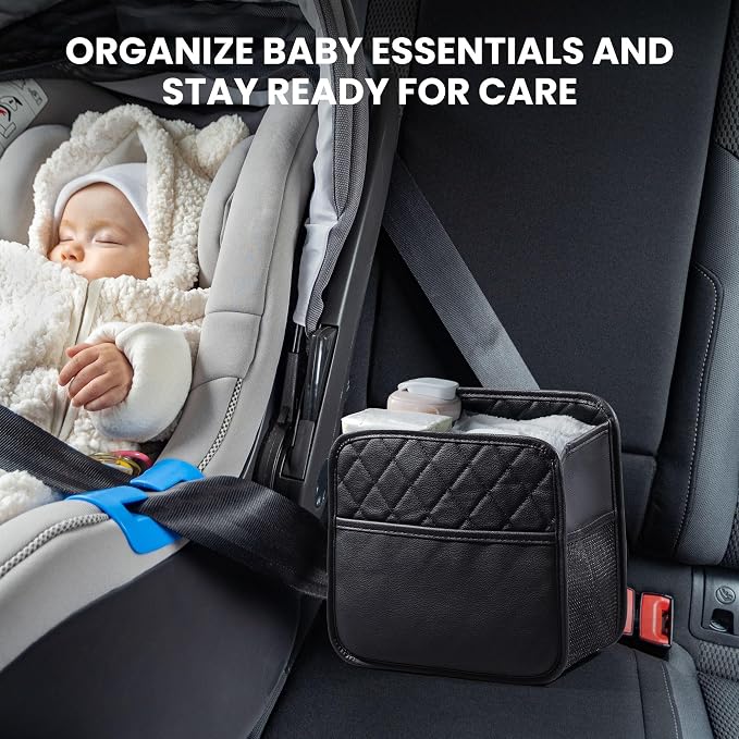 Backseat Car Organizer, PU Leather Car Storage with 2 Mesh Pockets, 9.8" x 9.8" x 5.5", Foldable & Universal, For Car, Truck, SUV