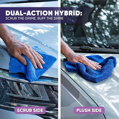 Microfiber Wholesale Pronto Cloths, Dual-Sided Microfiber Cleaning Towels, Soft Plush & Scrub Cloths for Dusting, Scrubbing, Kitchen, Windows & Car Detailing, Absorbent Bulk 50-Pack Blue